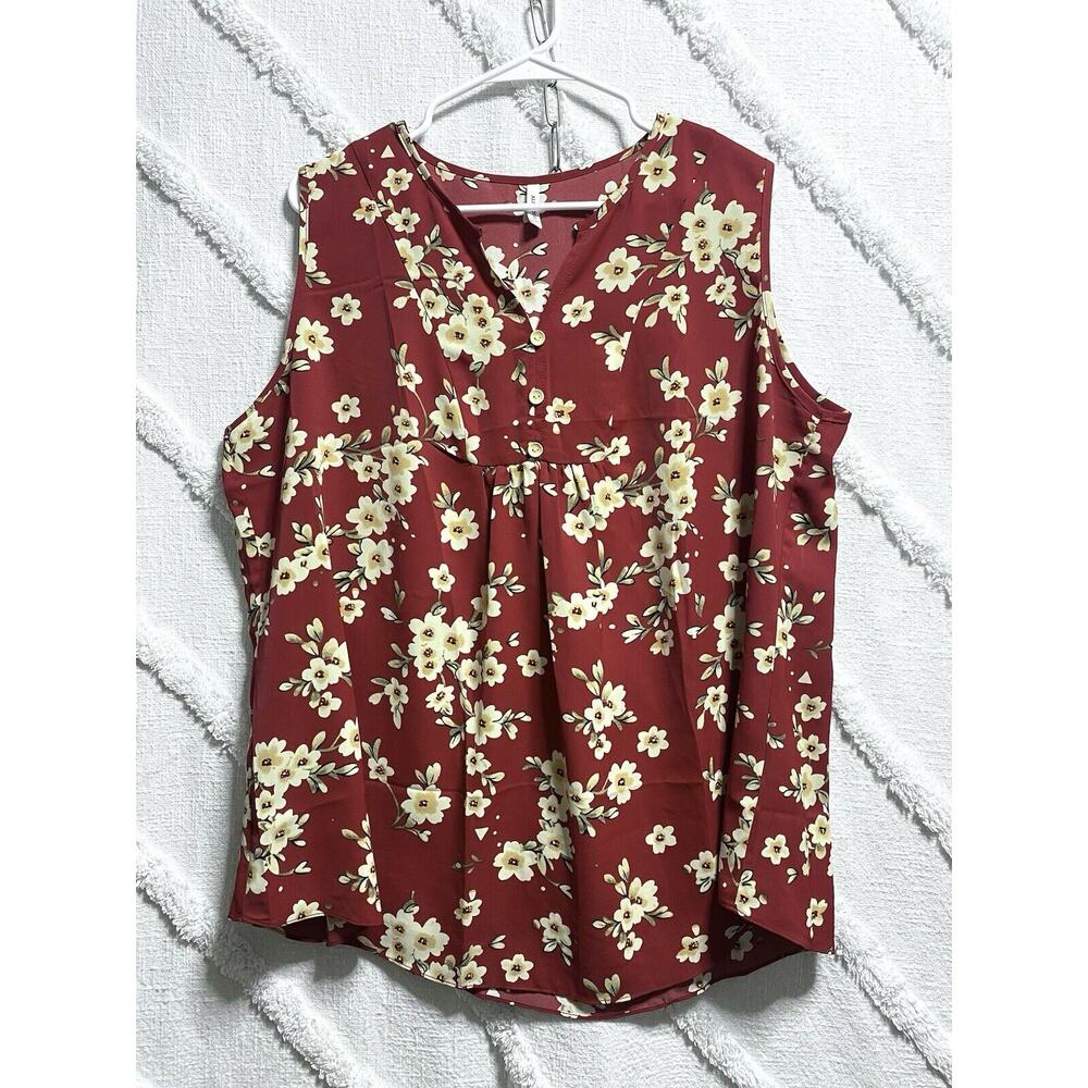 Aligaduo Summer Women’s V-neck Tunic Shirt Red Floral 2XL